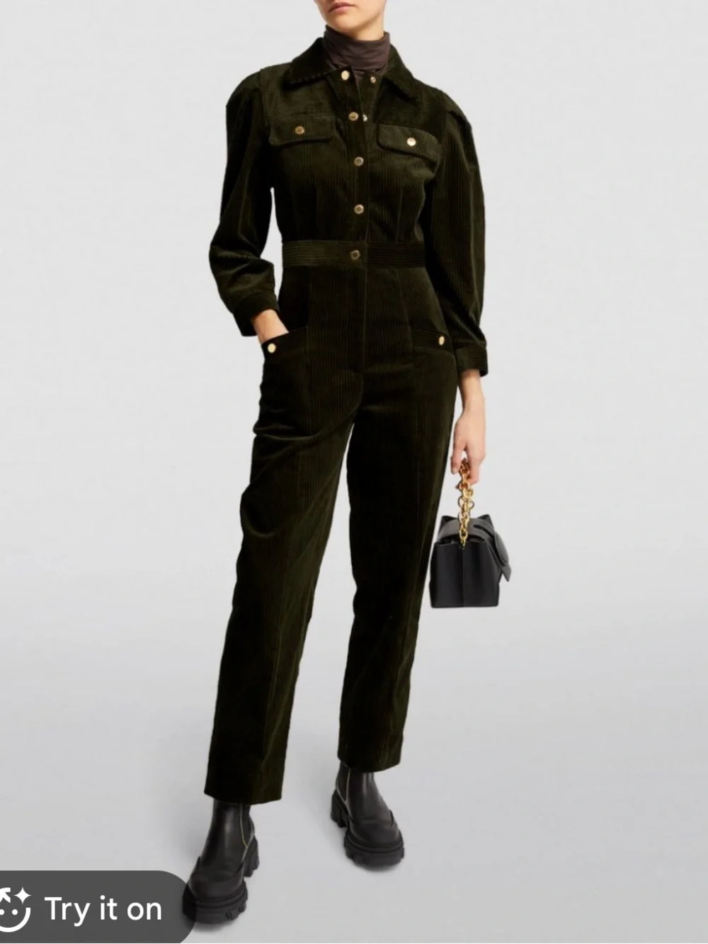 Sandro Corduroy Jumpsuit Olive Green Fall Size 36 / US 4